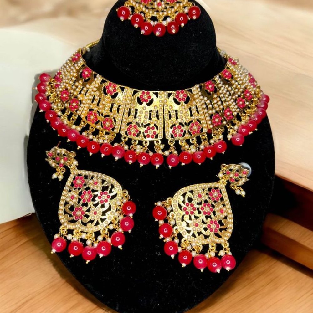 Gold Plated Choker Pearl Necklace Set